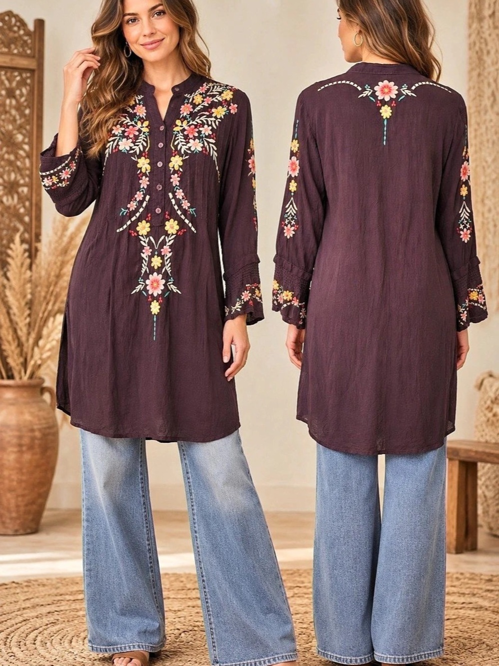 Johnny Was Embroidered Purple Tunic (093189) ☀️ 🦋